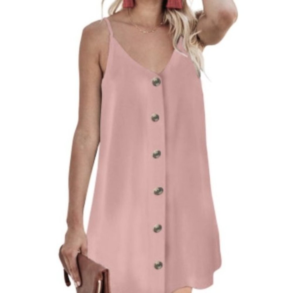 Boutique Pale Pink Button Down Skater Mini Dress